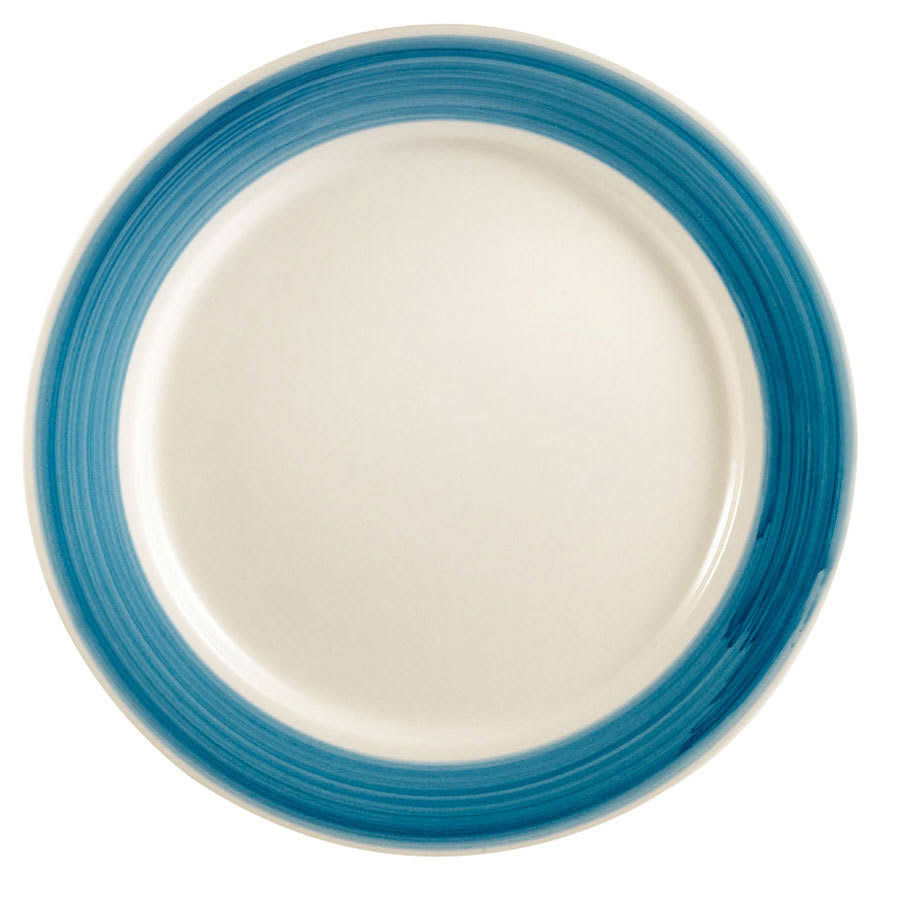 CAC China R-16-BLUE Rainbow Rolled Edge 10-1/2-Inch Blue Stoneware Round Plate, Box of 12