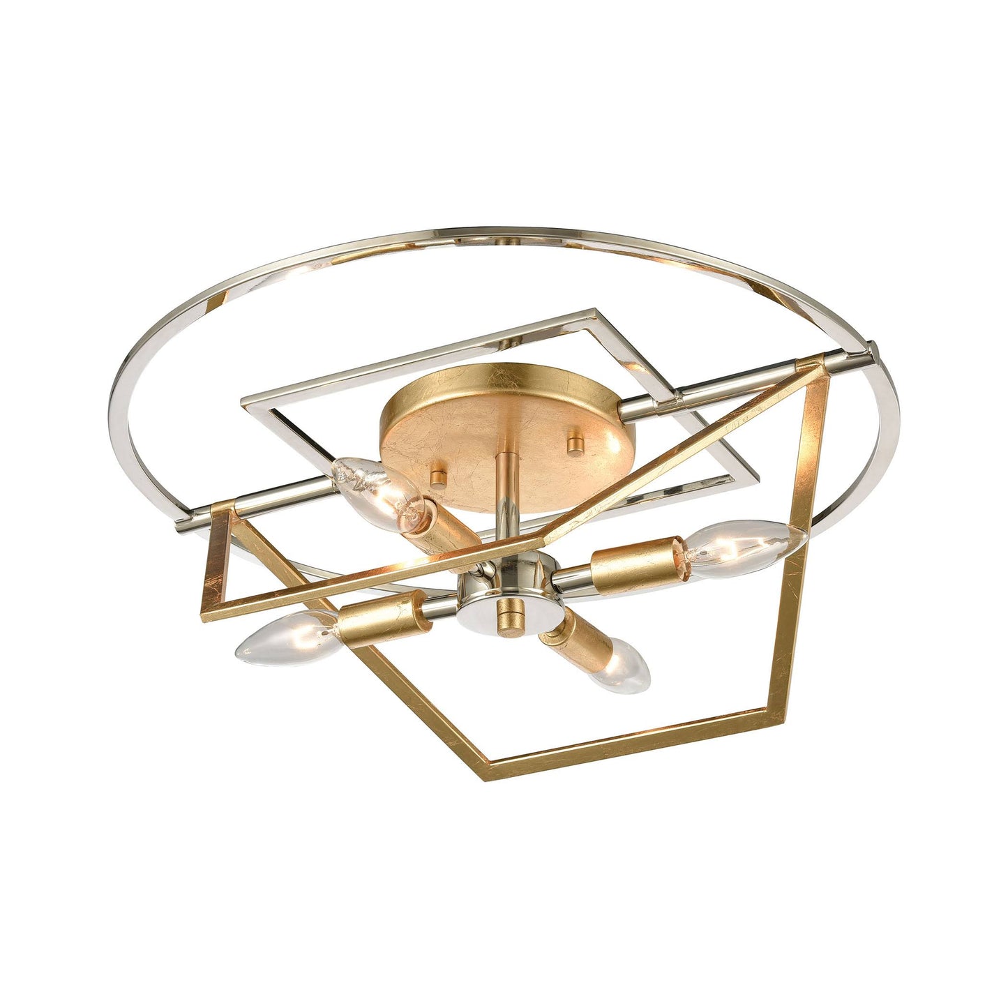 Elk Lighting 12261/4 Geosphere 4-Light Semi Flush in Polished Nickel and Parisian Gold Leaf