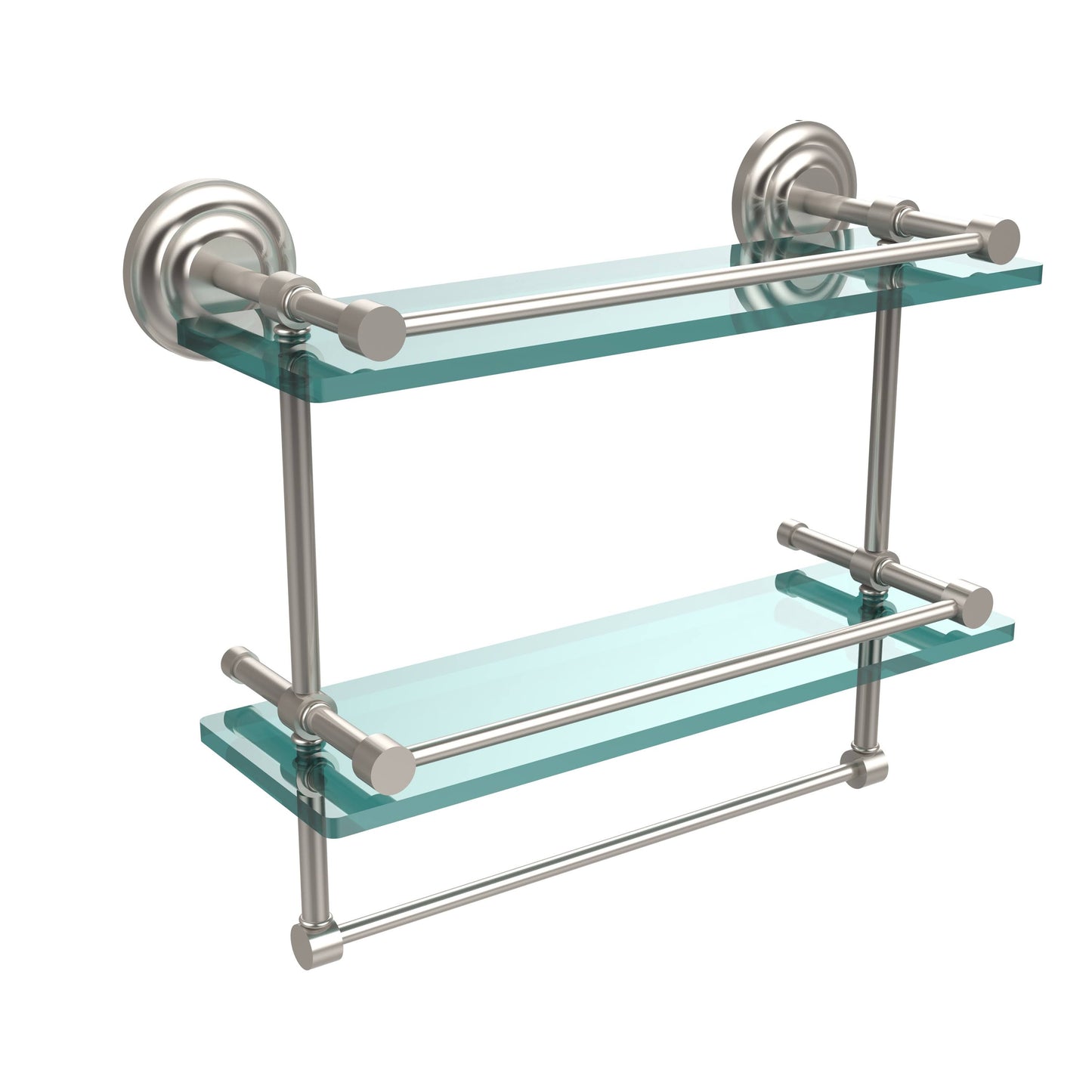 Allied Brass 16 Gallery Double Glass Shelf with Towel Bar Satin Nickel