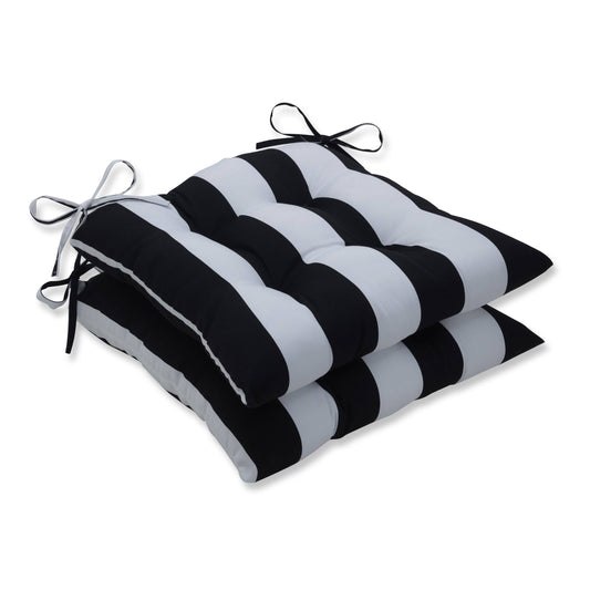 Pillow Perfect - Cabana Stripe Black Wrought Iron Seat Cushion (Set of 2)