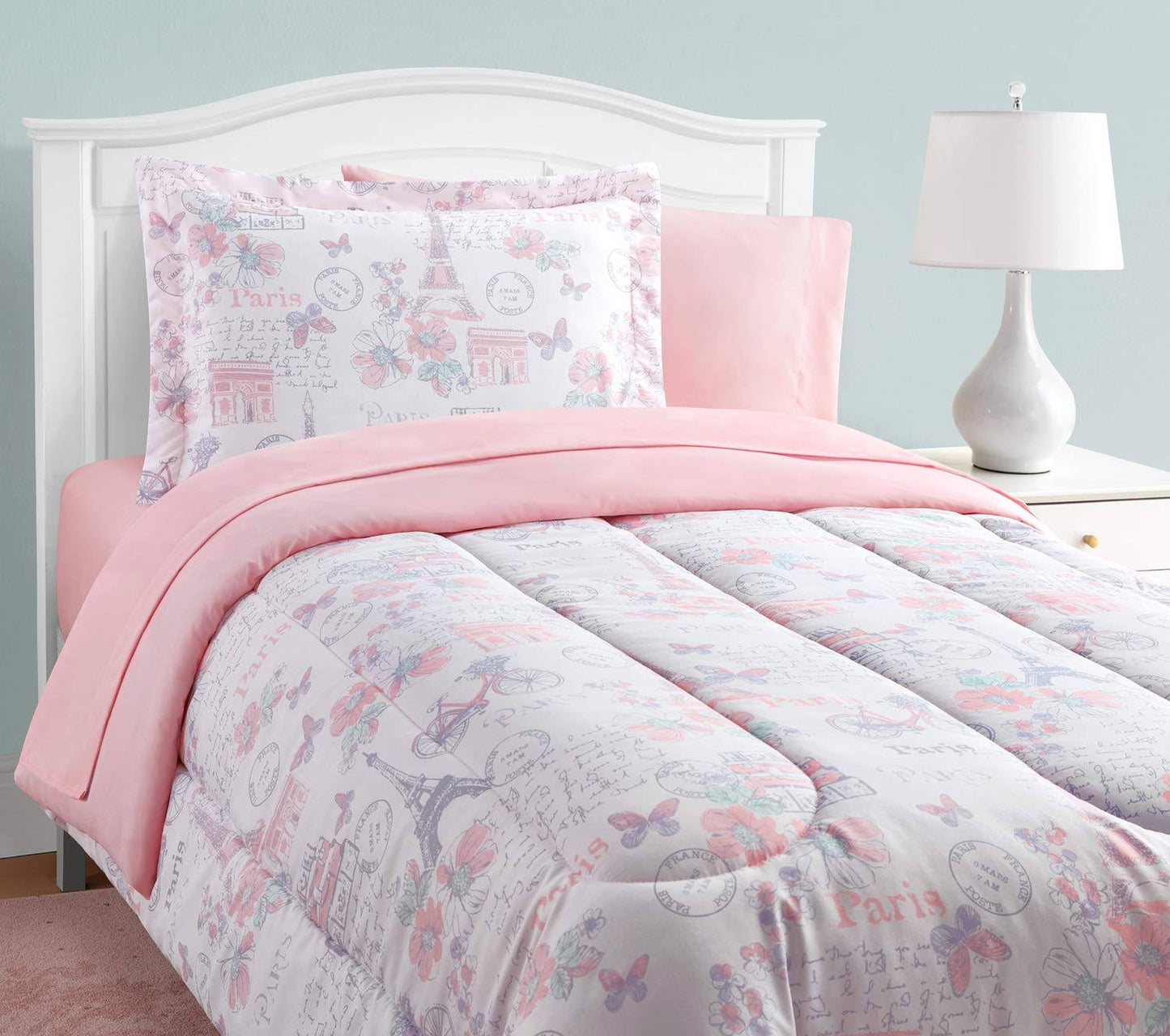 Parisian Petals 8-Piece Twin Bed in A Bag Set - Pink