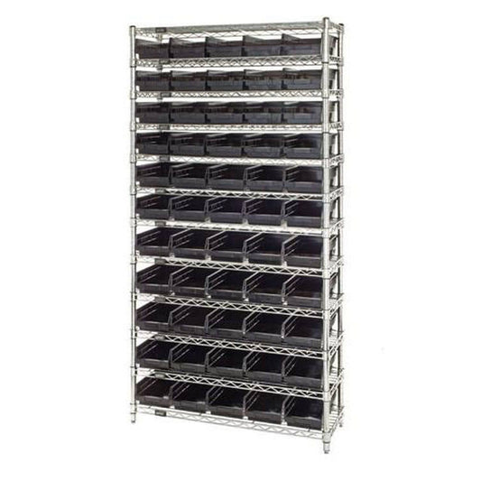 Quantum Storage Systems Wr12-104bk Bin Shelving, WIRE, 36x18, 55 Bins, Black