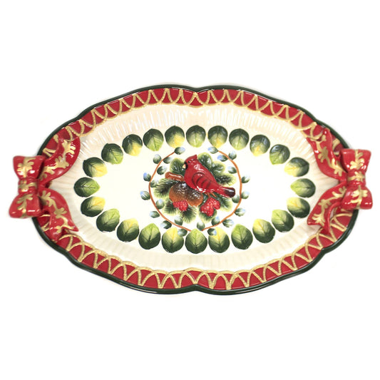 Cosmos Gifts 17 7/8-Inch Evergreen Holiday Cardinal Platter