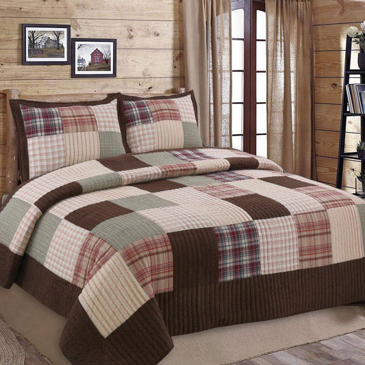 Cozy Line Brody Plaid Patchwork Reversible Quilt Set - Twin