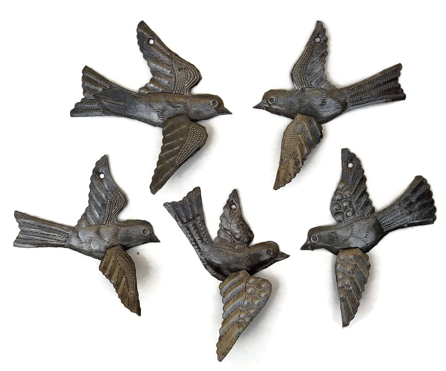 Haitian Birds Recycled Steel Drum Art 3-D Wings Set of 5 Metal Art Wall Decor 5