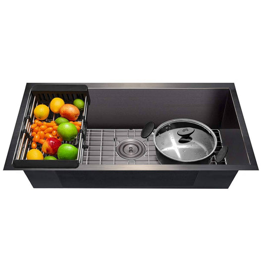 AKDY Matte Black Stainless Steel 32 in. x 18 in. Single Bowl Undermount Kitchen Sink with Accessories KS0521