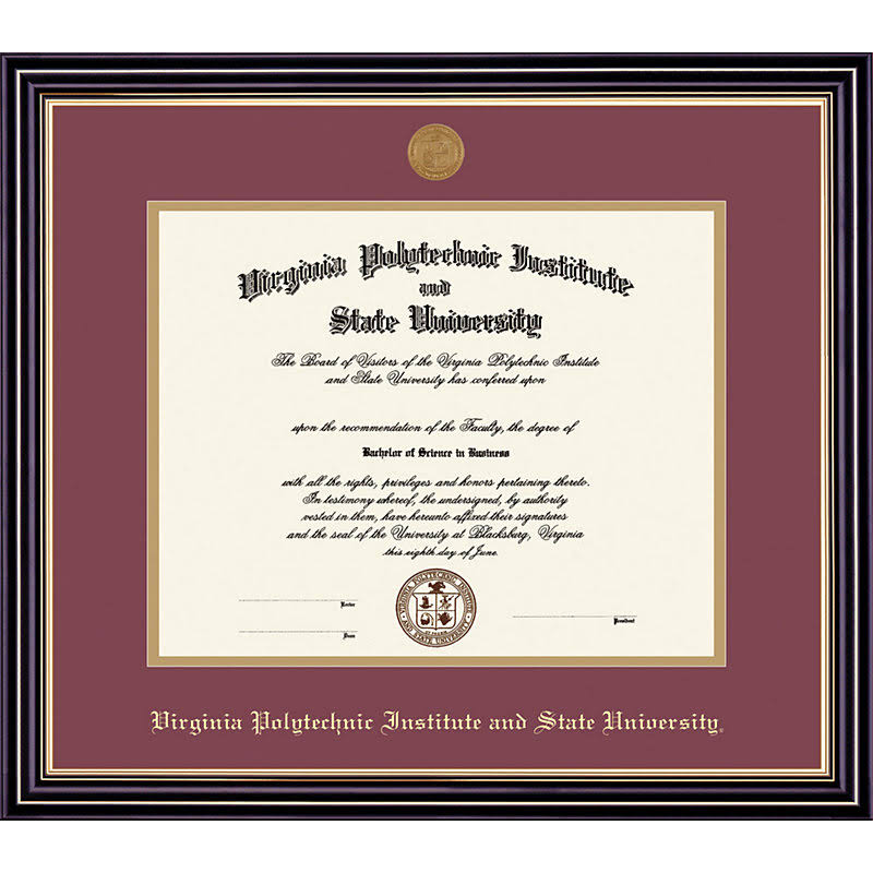 Virginia Tech Bachelor Prestige Diploma Frame | Black | Framing Success