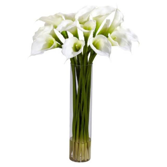 Nearly Natural 1251-CR Calla Lilly with Cylinder Silk Flower Arrangement Cream