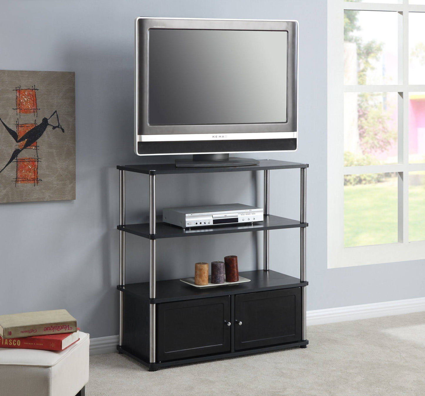 Convenience Concepts Designs 2 Go Black Highboy TV Stand, Black