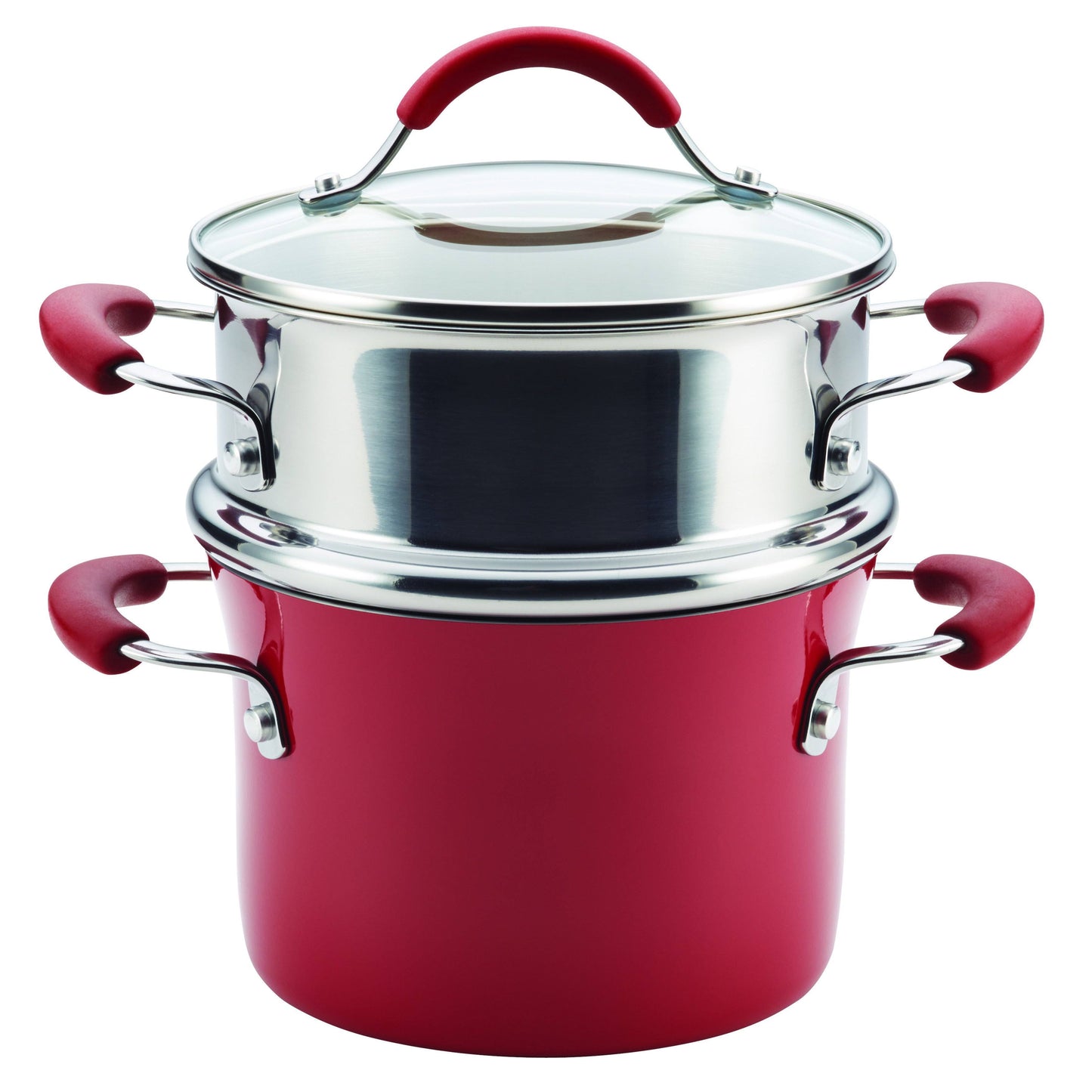 Rachael Ray Cucina Hard Porcelain Enamel Nonstick Multi-Pot / Steamer Set 3-Quart Cranberry Red