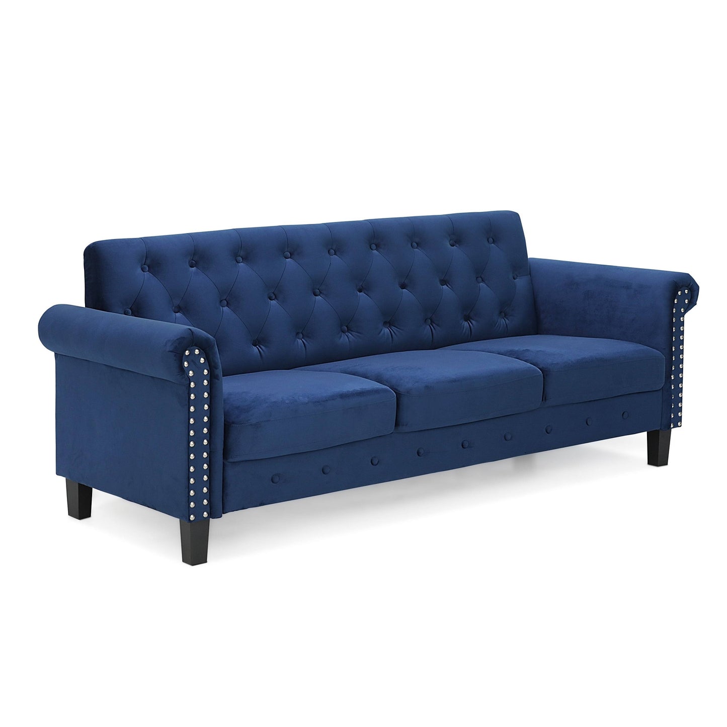 Furinno Bastia Vintage Button Tufted 3-Seater Sofa - Navy Velvet