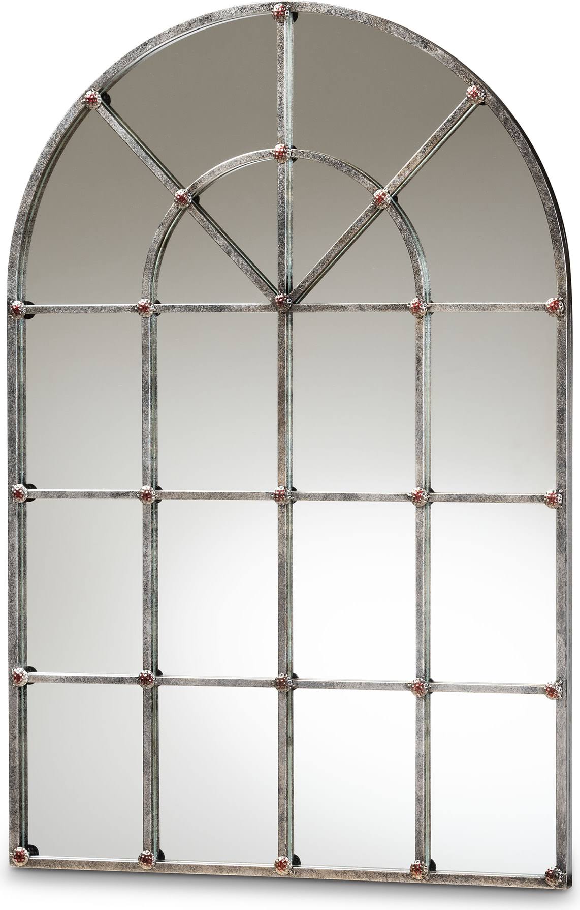 Baxton Studio Newman Vintage Farmhouse Antique Silver Finished Arched Window Accent Wall Mirror