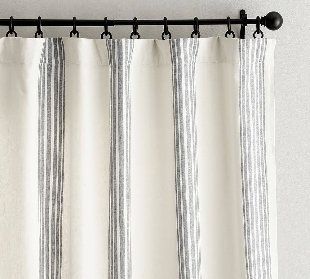 Riviera Stripe Drape with Blackout Liner, 50 x 96, Charcoal - Curtains Drapes - Pattern Style