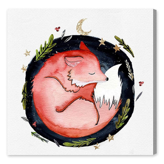 Oliver Gal Sleeping Fox Animals Wall Art Canvas Print - Orange, Blue (20 x 20)