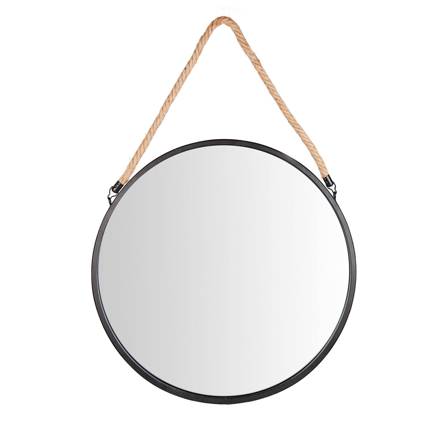 Danya B. Framed 20 Decorative Round Black Metal Circle Wall Mirror with Hanging Rope