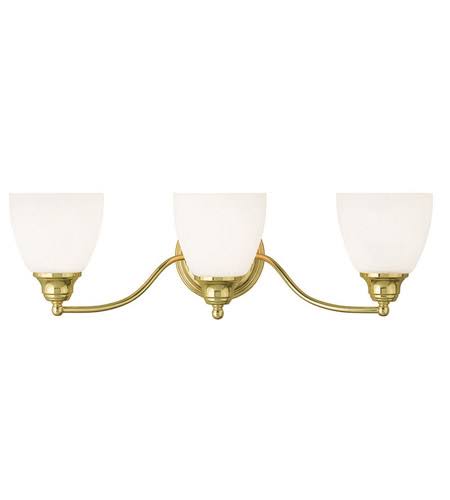 Bathroom Vanity 3 Light with Hand Blown Satin Opal White Glass Polished Brass Size 23 in 300 Watts - World of Crsytal WC97019