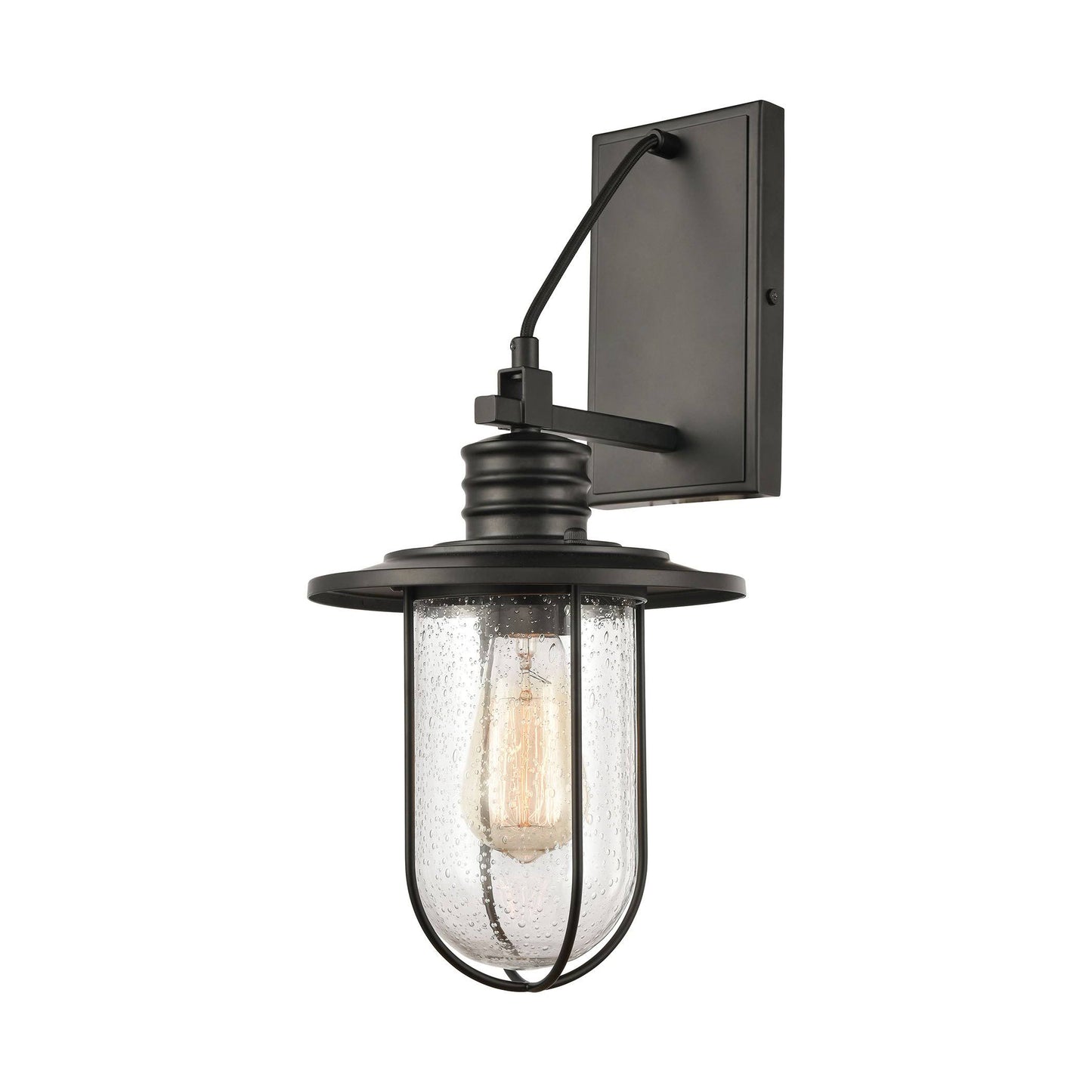 Elk Lighting 46401/1 Lakeshore Drive 1-Light Sconce in Matte Black with Seedy Glass