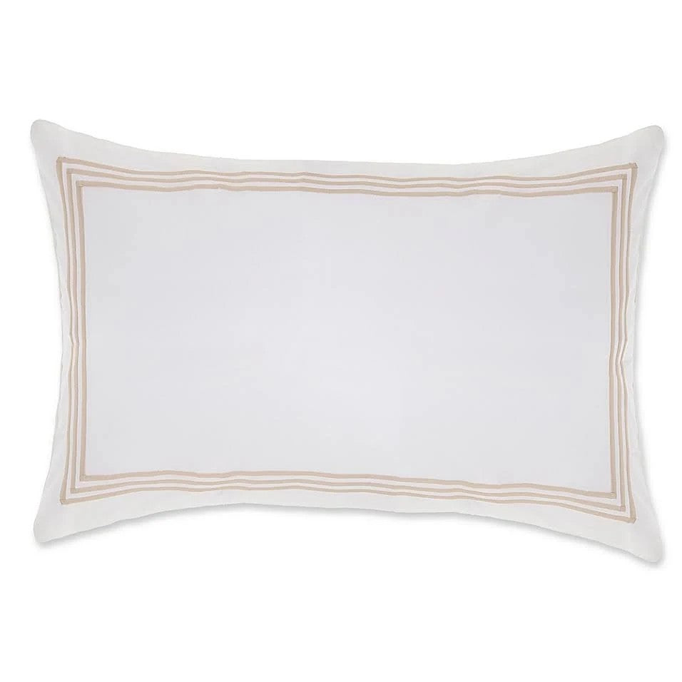 Wamsutta Hotel Triple Baratta Stitch Standard Pillow Sham in White/Taupe