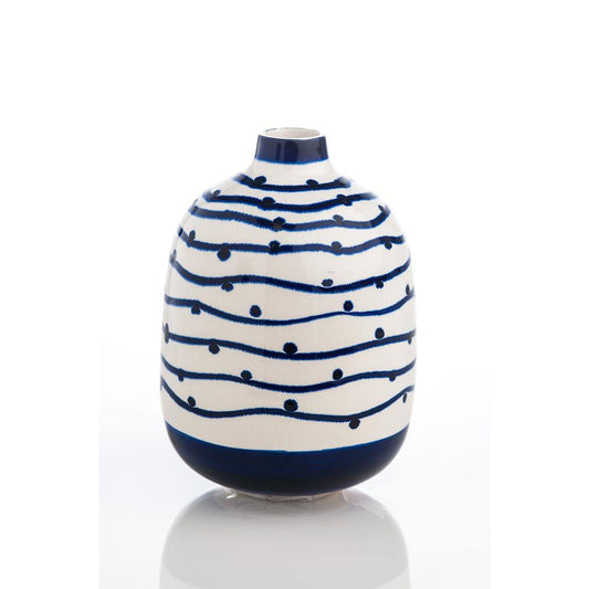 Abigails Blue Ceramic Glazed Wave Vase with Dots, Blue White