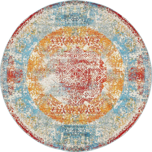 Unique Loom Cavalli Rosso Area Rug - 8 Round - Multi