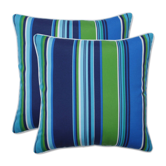 Pillow Perfect Outdoor - Indoor Sea Island Blue 18.5 inch Throw Pillow (Set of 2) 18.5 x 18.5 x 5|Blue