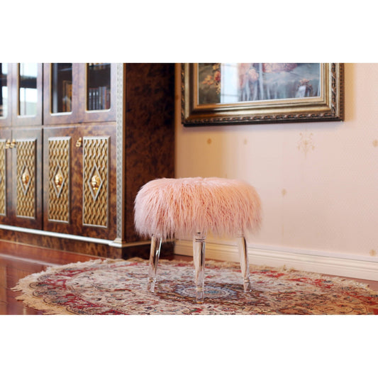 Best Quality Furniture Pink Round Acrylic Faux Fur Ottoman