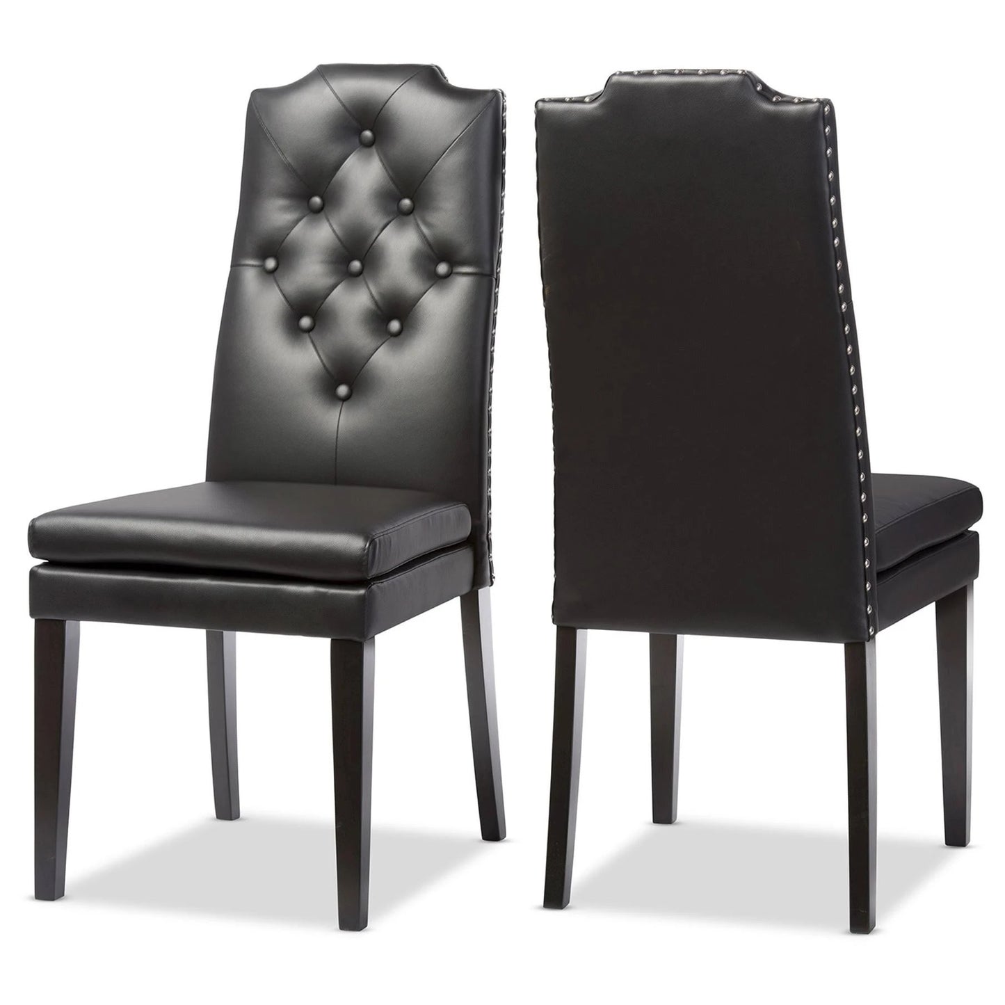 Baxton Studio Dylin Modern and Contemporary Black Faux Leather Button-Tufted Nail Heads Trim Dining Chair (Set of 2)