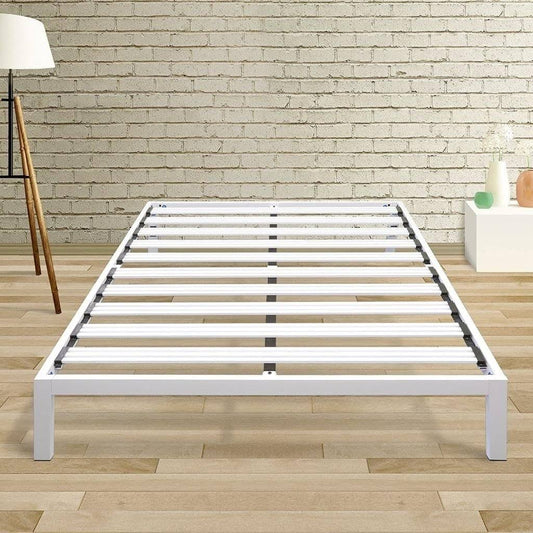 Twin XL Size Bed Frame Heavy Duty Steel Slats Platform Series Titan C - White, Crown Comfort