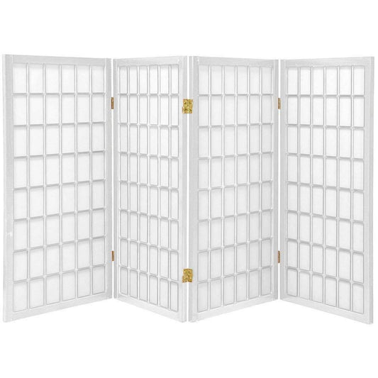 Oriental Furniture 3 ft. Tall Window Pane Shoji Screen - White - 4 Panels