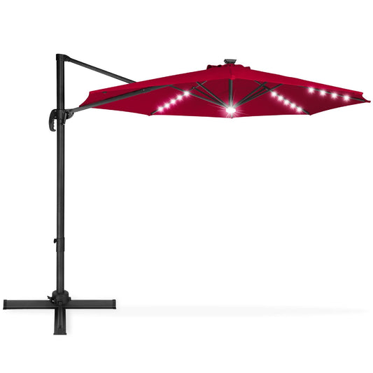 Best Choice Products 10ft 360-Degree LED Cantilever Offset Hanging Market Patio Umbrella W/EASY Tilt - Burgundy