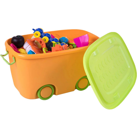 Stackable Toy Storage Box with Wheels Set of Large and Small Orange